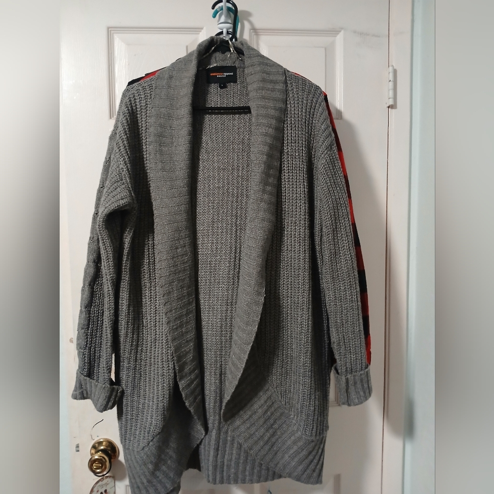 Two Women's Ambience Apparel Sweaters available in Grey or Burgandy. Size Large